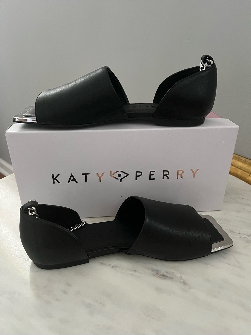 Katy Perry Caught Up Square Toe Silver Chain Anklet Sandal 9.5M Black $98